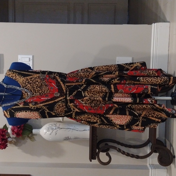 NWOT Stretchy Chain & Animal Print Circle SUZY SHIER Dress w HANDKERCHIEF HEM!! - Picture 5 of 9